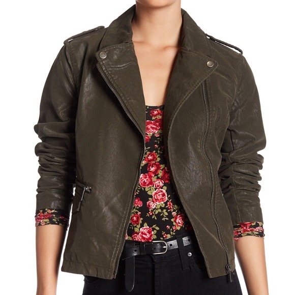 Blanc Noir Faux Leather Moto Jacket 
